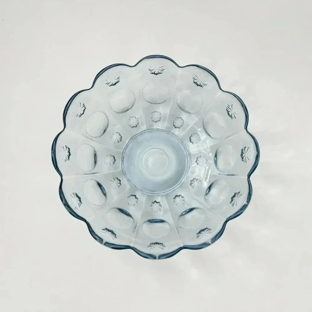 Fenton Signed Art Glass Ice Blue Priscilla Moon n Stars Scalloped Vintage Bowl